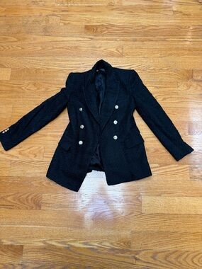 🙂Zara Black Double-Breasted Textured Blazer with Gold Buttons